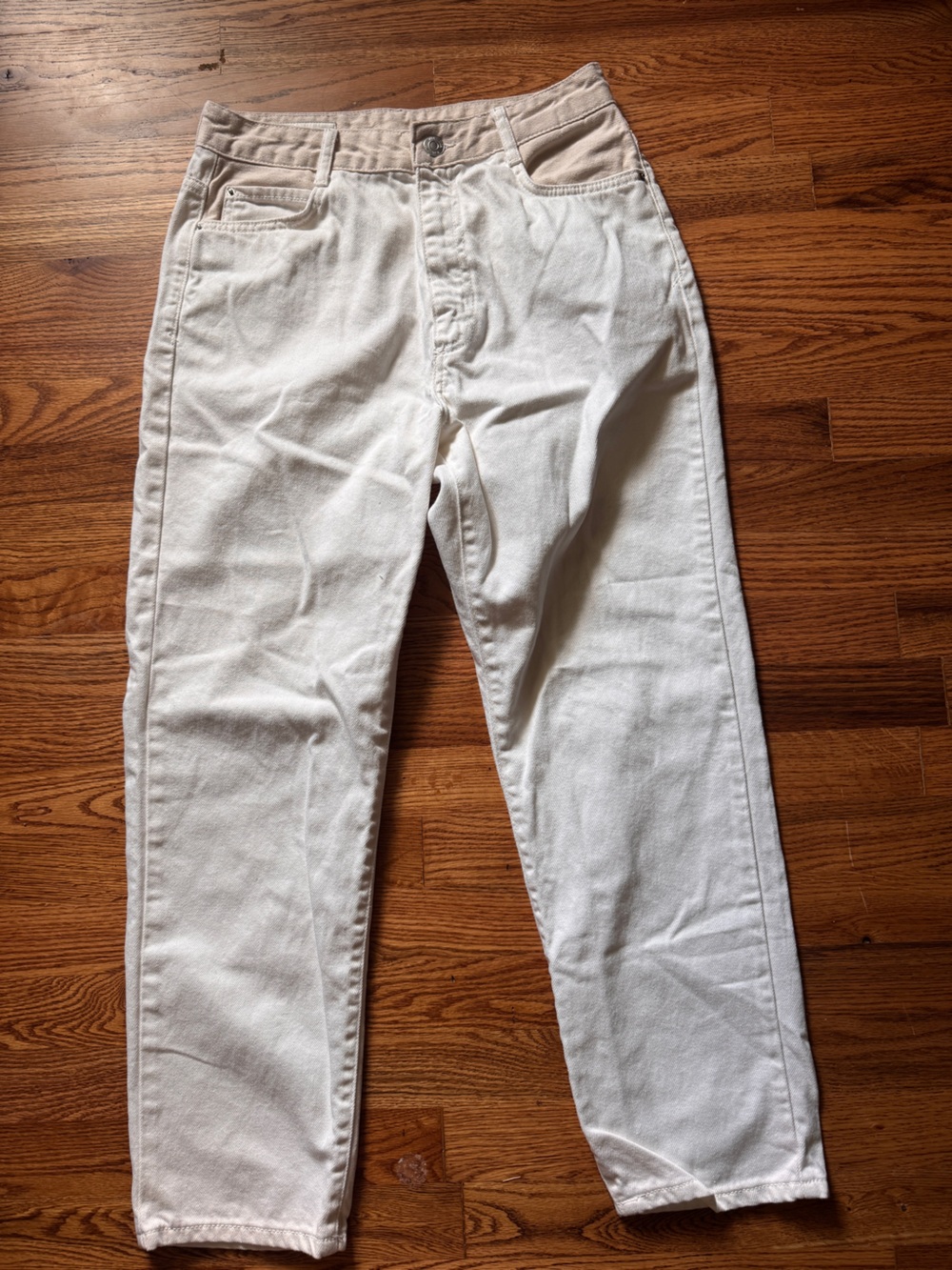 Women’s White Jeans with tan accents- Classic Straight Fit
